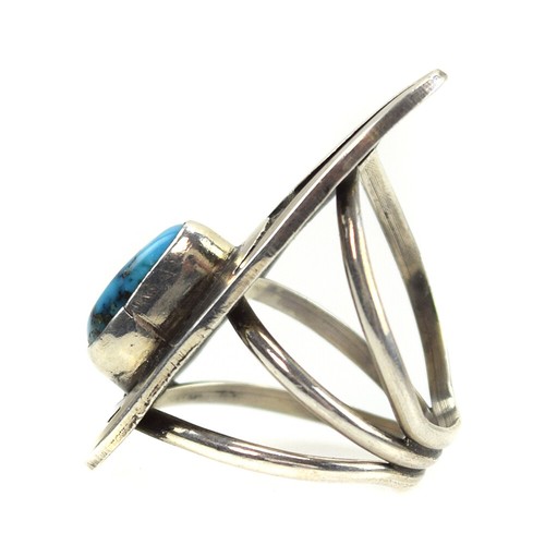 Hopi Turquoise and Silver Overlay Ring, Size 6, c. 1950s - Picture 2 of 4