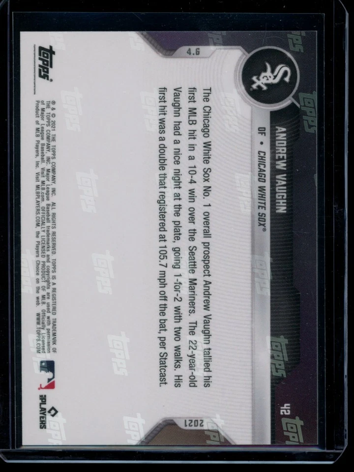 2021 Topps Now #42 Andrew Vaughn RC Purple Parallel Rookie Card #d 1/25 - Image 2 of 2