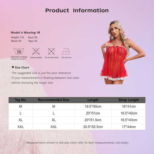 Biancheria da notte donna pizzo babydoll maglia trasparente top sexy chemise - Foto 30 di 46