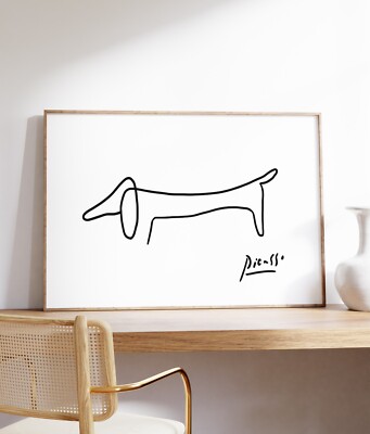 Picasso Sausage Dog Print, Minimalist Modern Art Poster, Contemporary Artwork