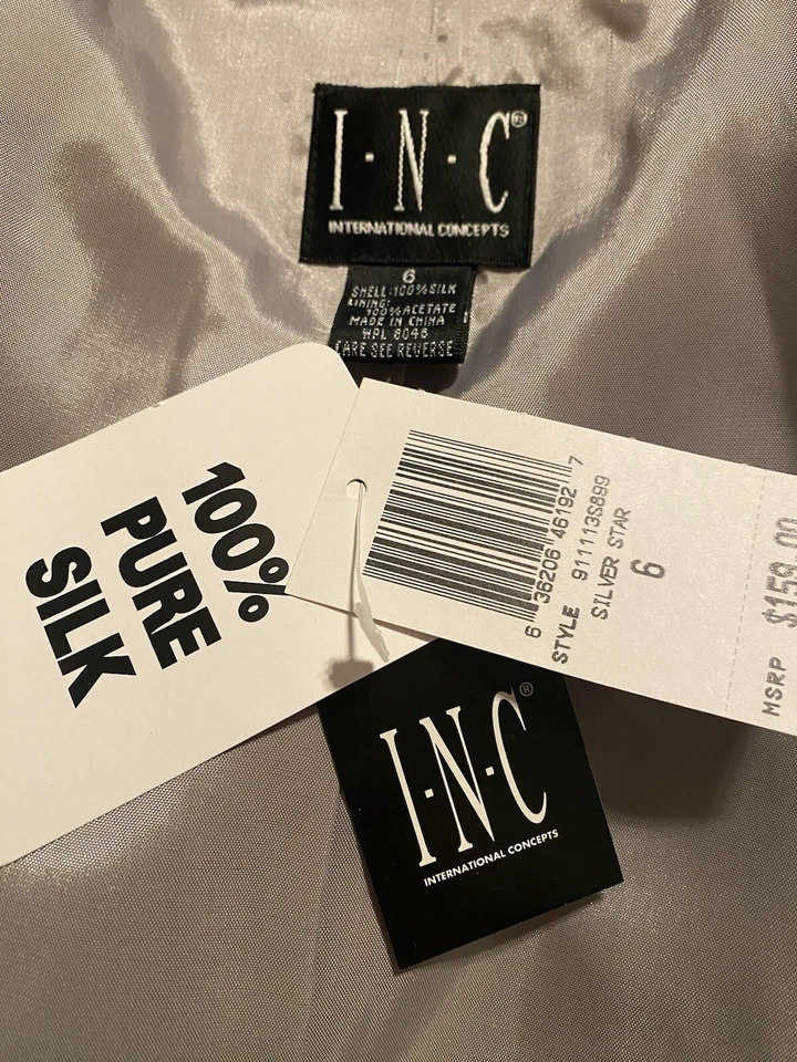 Traje INC 100% Seda Plateado Chaqueta Larga Falda Madre de la Novia Novio Clásico Foto 3 de 3