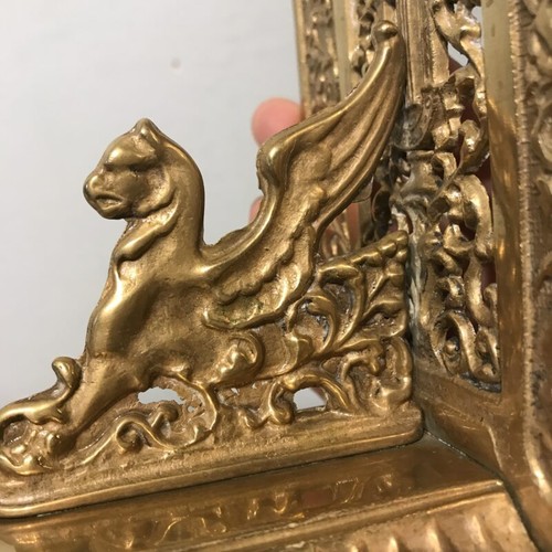 Paar Buchstützen Messing geflügelter Löwe Fantasy Gold Drache vintage antik alt - Picture 8 of 8