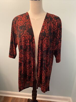 LuLaRoe Women s Sz S Black/Rust Floral Coverup EUC