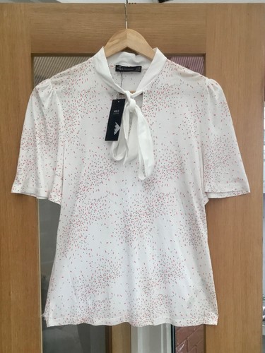M&S New With Tags Pussy Bow Tie Neck Light Jersey T-Shirt Blouse Top Size 10 - Picture 6 of 8