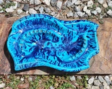 Vintage Large Table Ashtray Drip Speckle Glaze Blue MCM