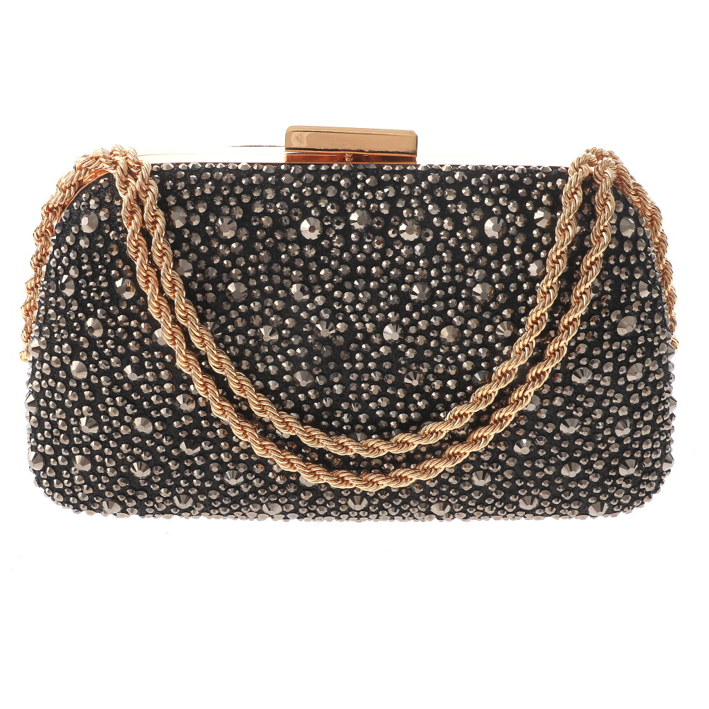 Gold Tone Fashion Glitter Fabric Clutch Evening Bag With