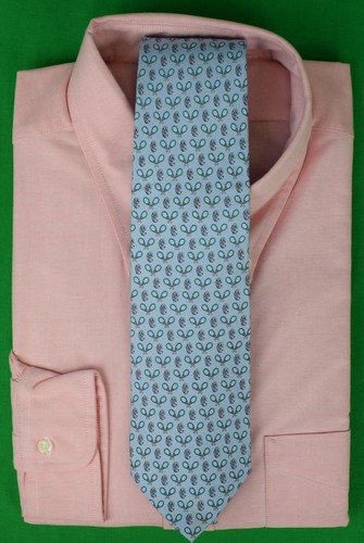 Piping Rock Club x Vineyard Vines Blue Silk Tie w/ X'd Tennis Racquet Print - Picture 2 of 5