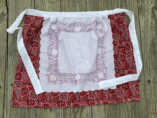 Red Christmas Theme Apron For Woman kitchen Half Apron Handmade Gift Ideas - Picture 4 of 7