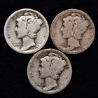 1919 P D S (3 PIECE LOT) Mercury Silver Dime AG / ABOUT GOOD FREE SHIPPING