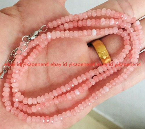 Fine 2x4mm Natural Pink Morganite Gemstone Faceted Rondelle Bead Necklace 16-28" - Picture 11 of 17