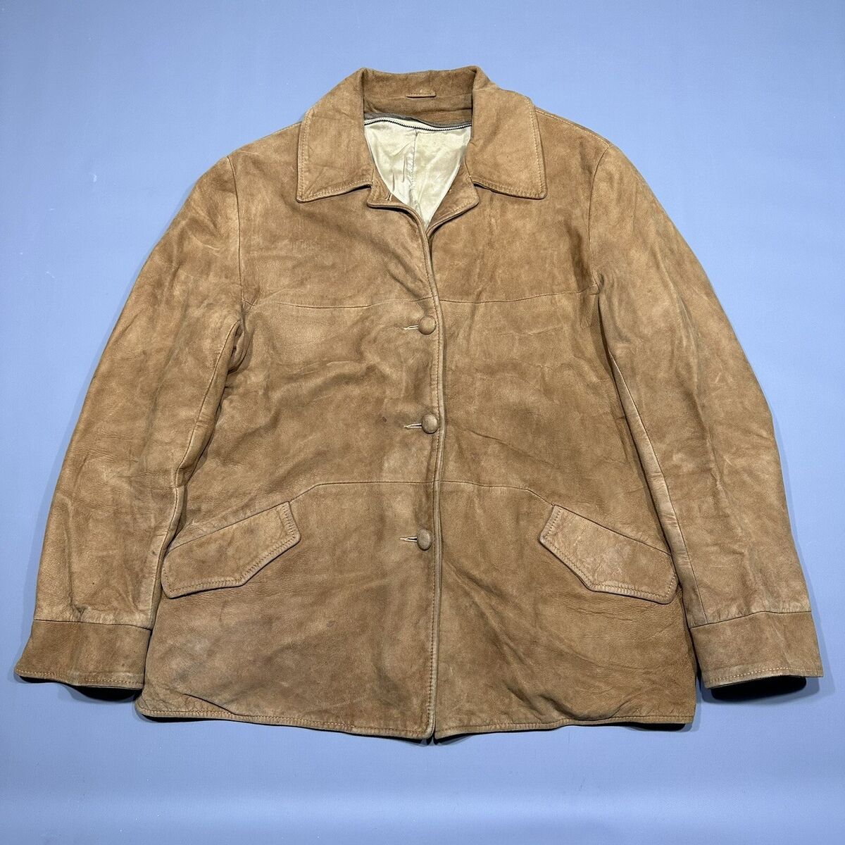 Vintage 60s 70s Tan Men's Suede Bomber Jacket Size Large Vintage 60s 70s Tan Men's Suede Bomber Jacket Size Large