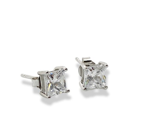 White gold finish Princess cut created diamond stud earrings 5mm - Picture 6 of 9