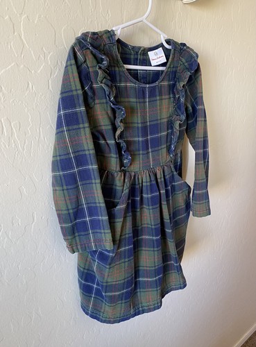 Hanna Andersson 110 girls 5 Plaid Flannel Fall Dress Green Navy Long Sleeve - Picture 9 of 11