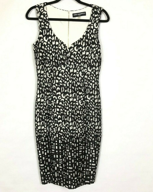 Karl Lagerfeld Dress 4 Sleeveless Sheath Black White Stretch Sweetheart Neckline | eBay