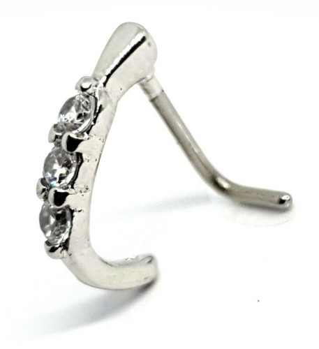 Nose Stud Cuff Cz Cubic Zirconia Silver Plt L Bend 316l Steel Nose Half Ring - Picture 11 of 12
