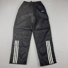 Adidas Pants Youth Large 14-16 Black Nylon Track Snap Button 3 Stripe Lined