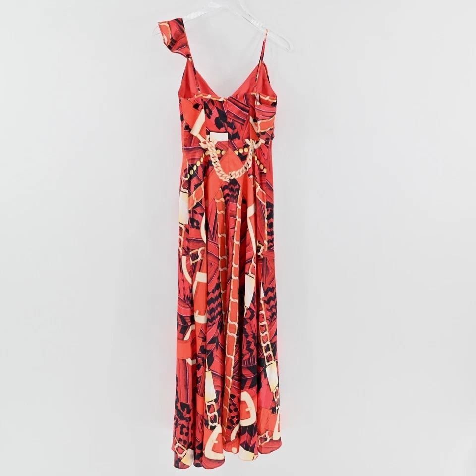 Vestido MARCIANO Talla 2 Cuello Abertura Lateral Multicolor Rojo Cadena Hebilla Estampado Maxi Foto 3 de 4