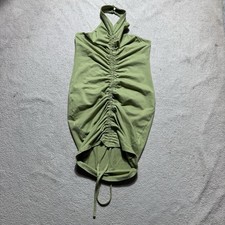 Pretty Little Thing Dress Womens 10 Sage Green Ruched Front Bodycon Halter Neck
