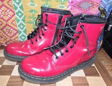 Dr. Martens "Delaney" Red Kids Size 3 US Combat Style Boots Side-Zip and Lace Up