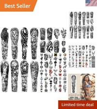 46 Sheets Full Arm Temporary Tattoos Waterproof For MenL22.8  xW7  , Fake Tatto...
