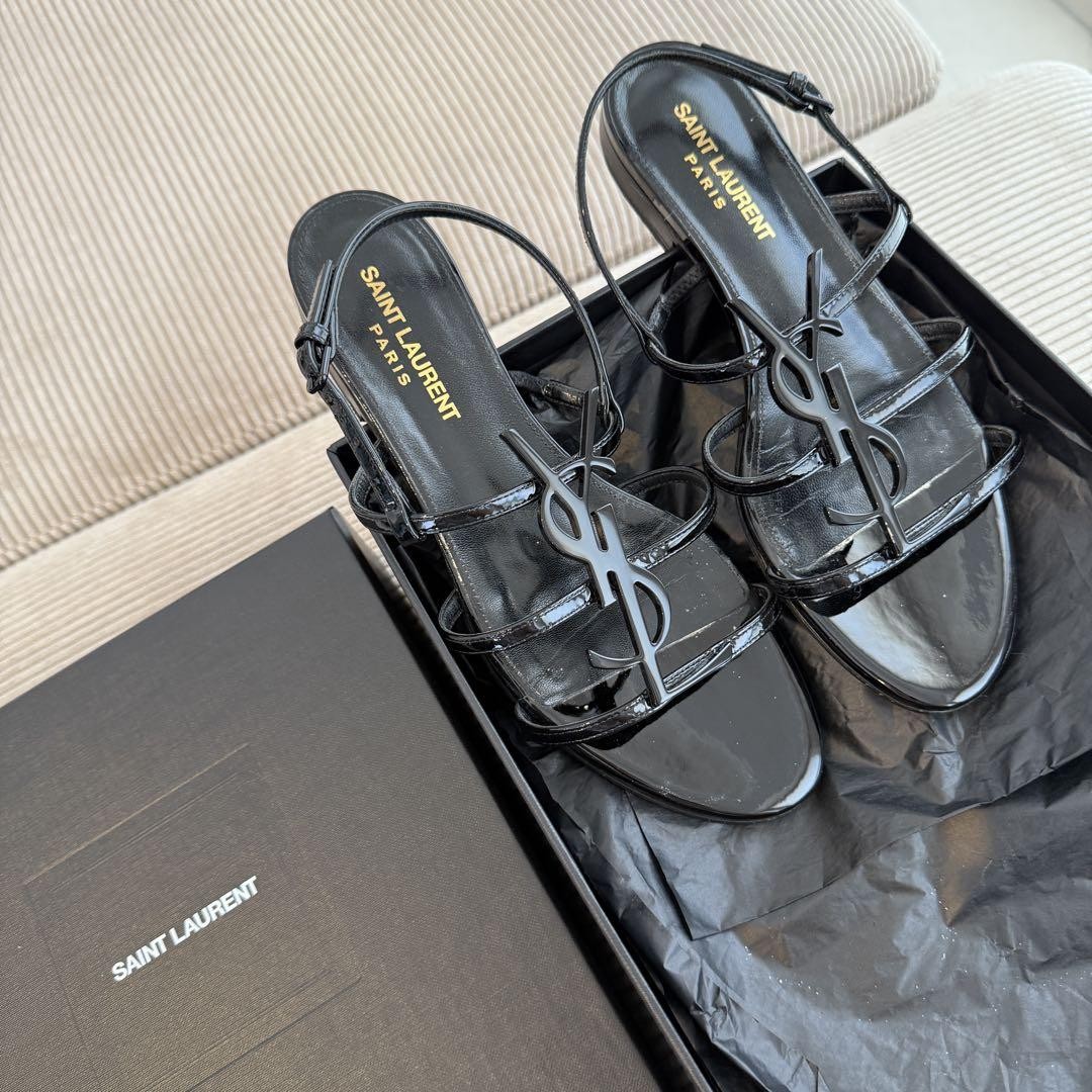 Sandali piatti Saint Laurent Cassandra neri punta aperta taglia 36 5 donna originali senza scatola