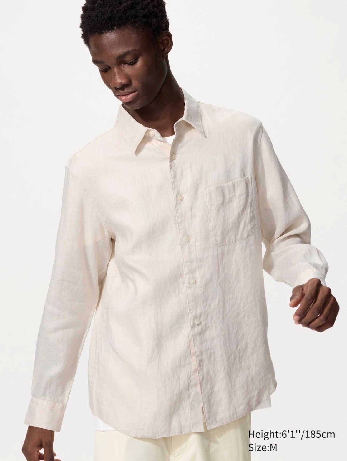 Uniqlo Premium Linen Long Sleeve Shirt Mens S Beige Relaxed Overshirt