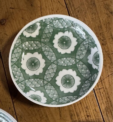 7 green stamped plates Antique plates Ume Maru stamped plates - Picture 8 of 14