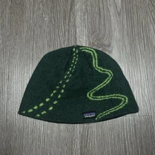 Patagonia "Live Simply" Beanie, Unisex, One Size Fits All, Dark Green w/ Lime