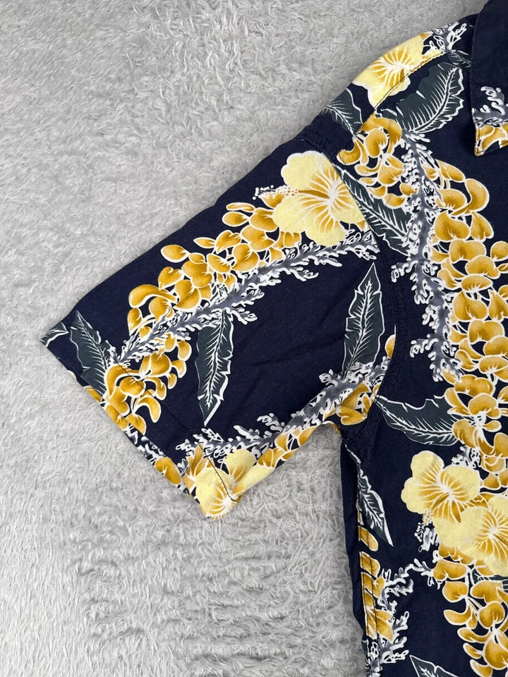Camisa David Taylor Para Hombre Pequeña Azul Amarillo Floral Hibisco Plumeria Hawaiana Foto 3 de 4