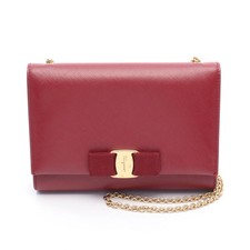 Salvatore Ferragamo Varali Ribbon Chain Shoulder Bag Leather Red Women Used