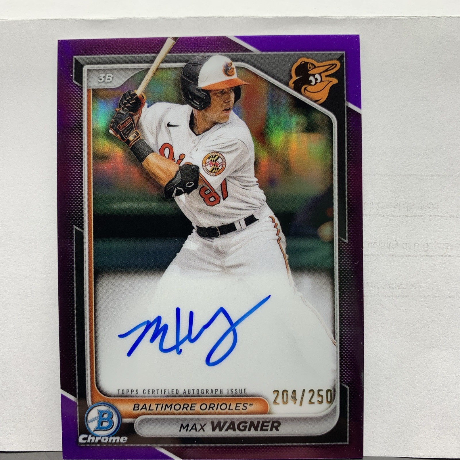 2024 Bowman Chrome Prospect Auto Max Wagner #CPA-MW Purple Refractor  250   RC
