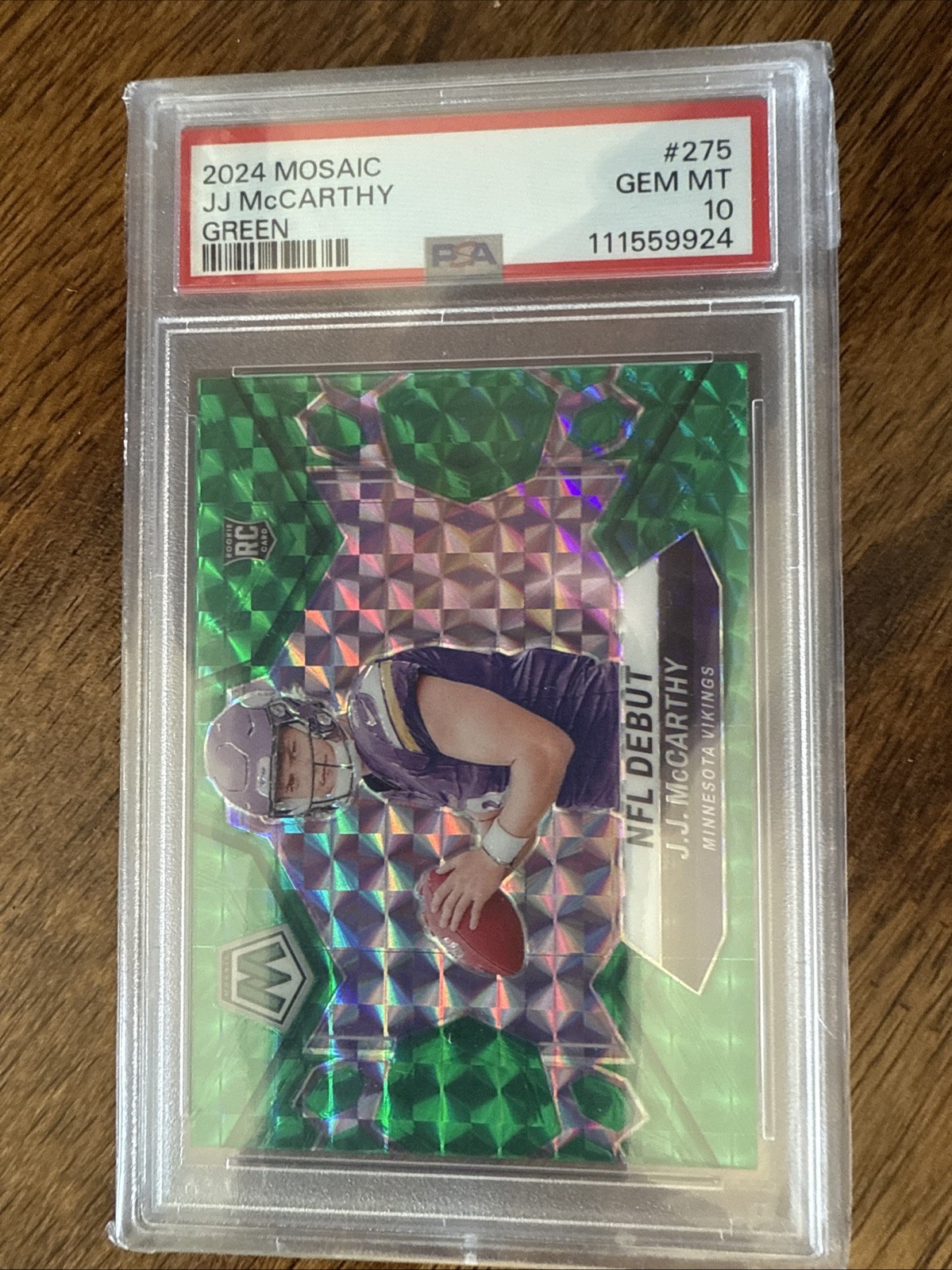 PSA 10 - 2024 Panini Mosaic JJ McCarthy Debut Green Mosaic Prizm RC #275 Vikings