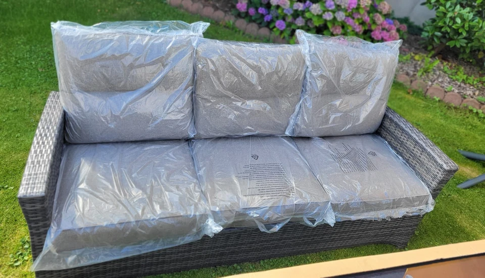 Exklusive Gartenlounge, 6-tlg. Set mit Esstisch & Kissen Rattanlounge Sitzgruppe - Bild 3 von 4