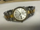 Rare Seiko Quartz 7N43-8110 Day Date Silver Dial Two Tone Vintage Watch Men