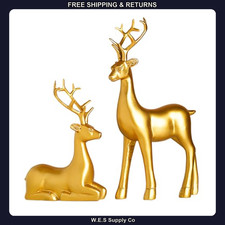 Gold Reindeer Deer Figurines Set of 2 Christmas Holiday Table Decor