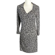 Laundry by Design Women's 8 Black White Geometric Print Wrap Midi Dress Cocktail