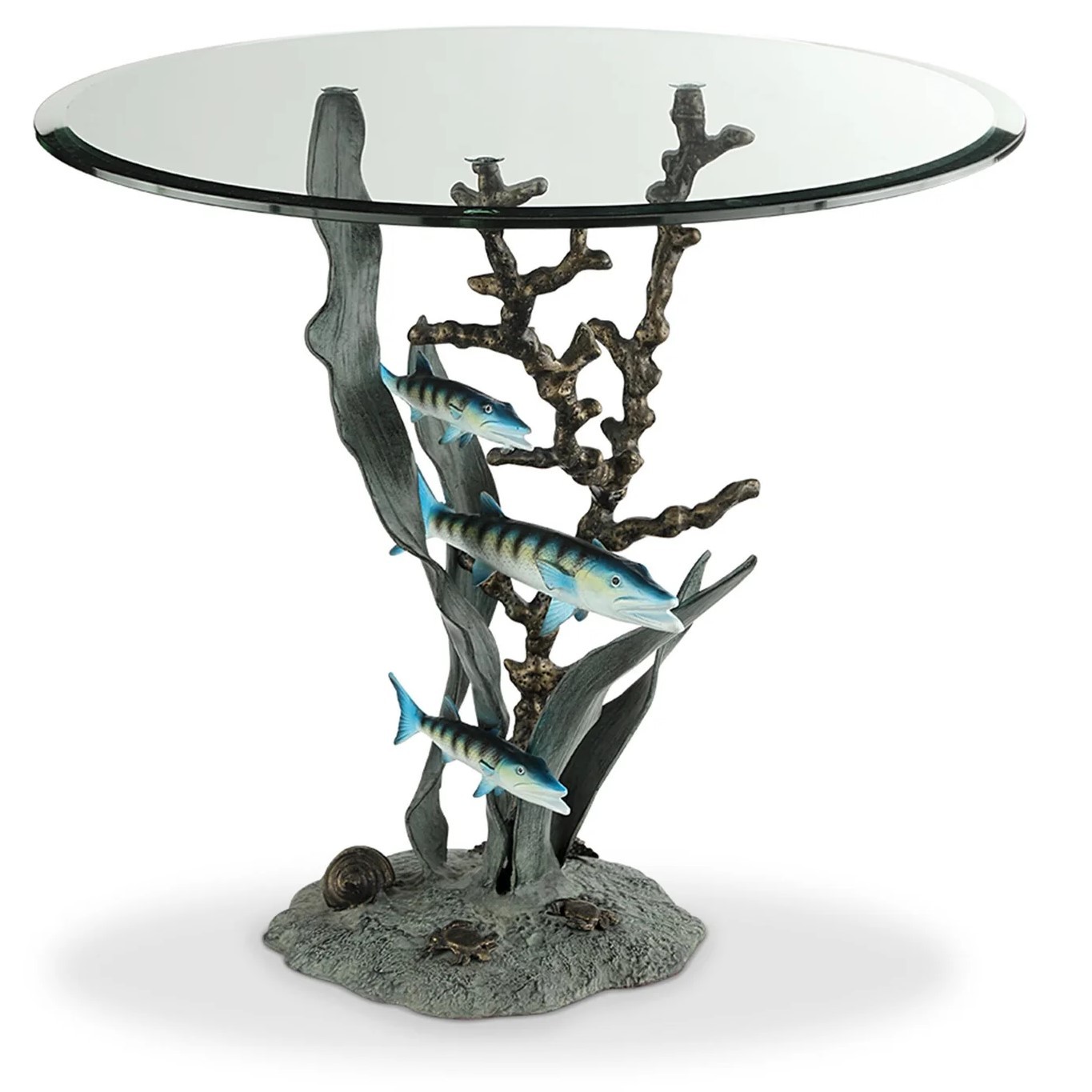 SPI Home Cast Aluminum Barracuda Glass Top End Table