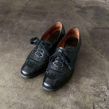 USED CHAUSSER WOMEN'S WINGTIP DRESS SHOES BLACK LEATHER GOOD
