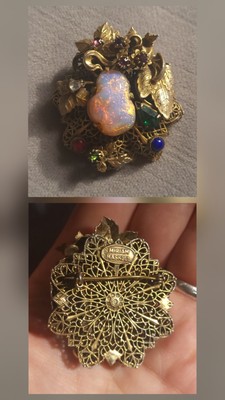  Miriam Haskell Brooch Opal Glass/multicolor stones/Gilt Metal/ Marked on back