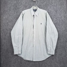 Ralph Lauren Yarmouth Oxford Button Up Shirt Men 16 34/35 Green Striped Pony