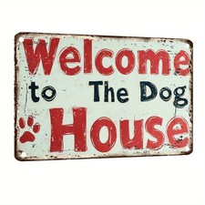 2D Welcome to the Dog House Metal Sign Iron Dog Paw Print Wall Decor
