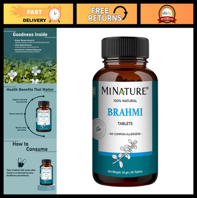 Brahmi Tablets 1000mg - 90 Vegan Capsules | 45-Day Supply | Natural Bacopa Monni