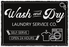 Laundry Room Decor Black Sign, Tin Metal Signs 8x12 Wash and Dry Laundry Wall Pl