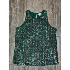 Lavish Sequin Tank Top Green Sleeveless Party Sparkle Holiday Small S