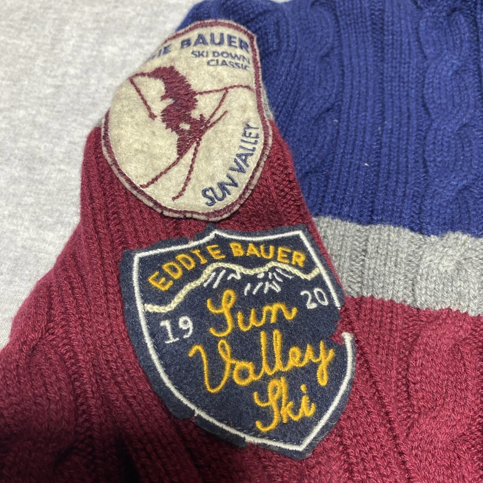 Eddie Bauer 毛衣男式 XXL 红色羊毛 1/4 拉链电缆针织滑雪补丁 Heritage 2X — 第 4/4 张图片