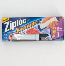 Ziploc Vacuum Starter Kit 1 Freezer Quart Size Pump & 3 Bags NEW SEALED