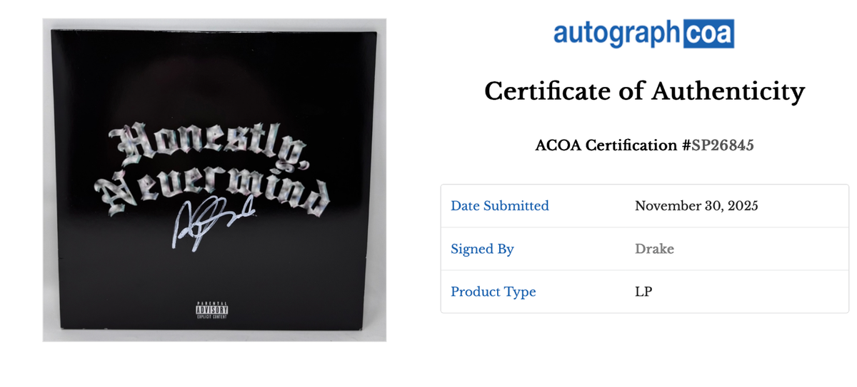 Drake Signed Autograph Honestly, Nevermind Vinyl Record Album