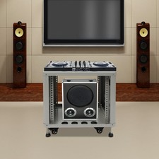 9U Server Rack Grey Semi-open Carbon Steel Rolling Studio Rack Case W/ Wheels