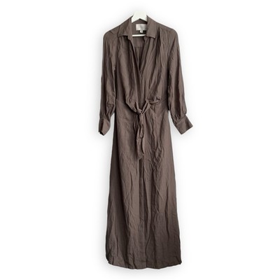 Brochu Walker Madsen Maxi Dress XS Brown Long Sleeve Collared Belted Button Down