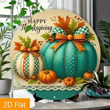 2D Flat, 1pc Thanksgiving Aluminum Wall Decor - 8x8 Inch Round Happy Thanksgivin